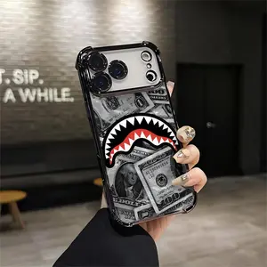 Flex Harder with This Shark Bite Just Leveled Up with This Shark & Money Case For IPhone 17 16 15 14 13 12 11 PRO PLUS MAX AIR Four-corner Drop-proof Transparent Casual Soft  patternfull protection case floral pattern Mobile Phone Case