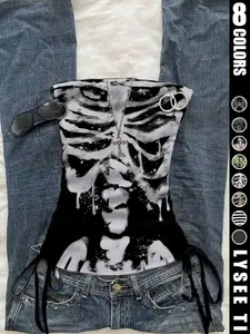 Casual vacation style striped printed fashionable Slim Fit women's drawstring feature side tie strapless vest