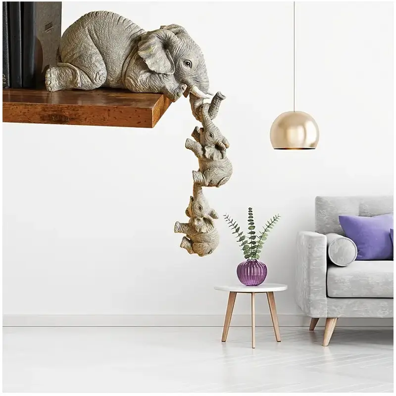 Elephant Hanging Baby Elephant Craft Elephant Figurines Three Elephants Resin Home Garden Sculptures Decoration Animal Statue Statue Figurines Art