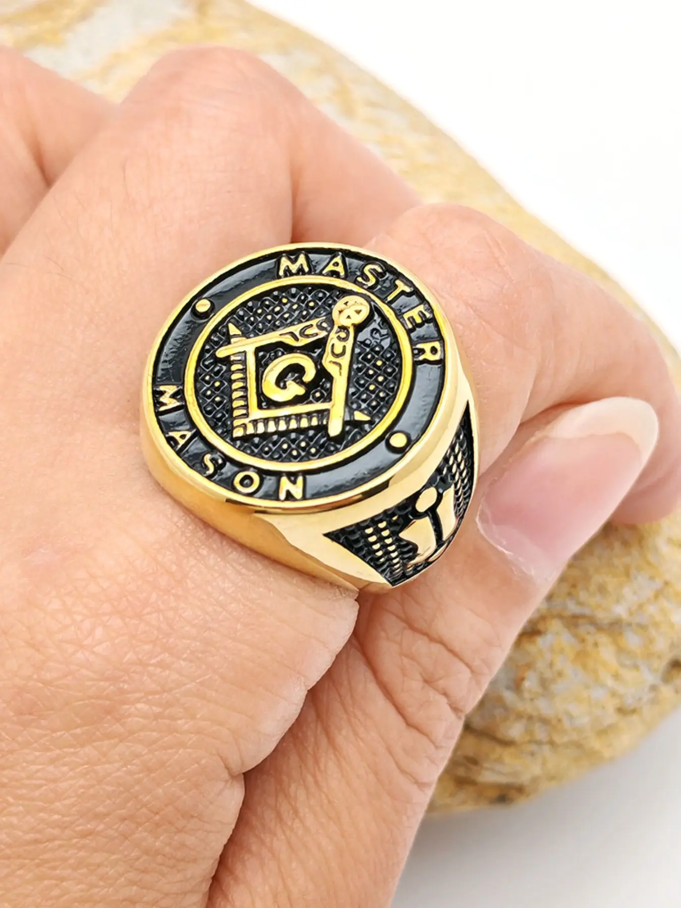 Men's Vintage Geometric Masonic Ring, Stainless Steel Party Jewelry, Daily Clothing Decoration, Fashionable Birthday Gift Accessory, Metal Rings