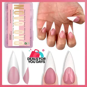 NOVO OVO Beauty Products Press on Nails - White French Tip Sharp Stiletto Pointed Medium Long, Berry Pink Soft Gel Full Cover Fake Acrylic Extensions, 16-Size 160-Piece Multi-Pack for Salon DIY【DOES NOT INCLUDE: LIGHT, GLUE, BUILDER GEL】