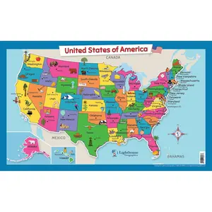 Laminated USA Wall Map for Kids with Illustrations - 18” x 29” United States Poster Map for Home or Classroom