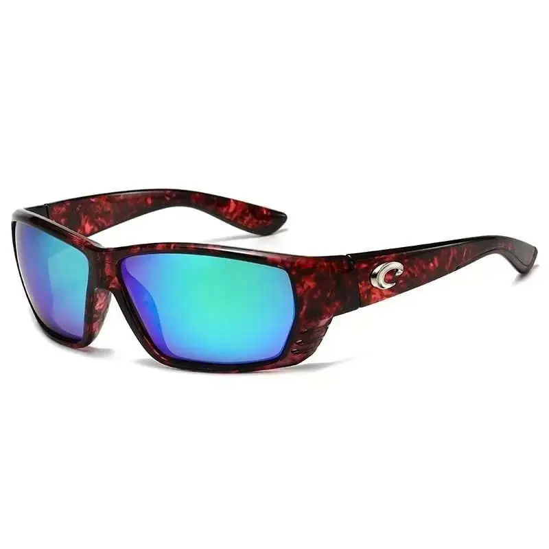 Costa Square Polarized Sunglasses Tortoiseshell Eyeglass Frames with Red- Blue Mirror Lenses UV Protection for Men