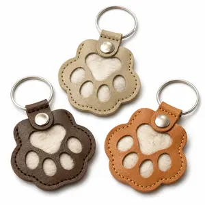 3PCS Pet Memorial Keychain, Paw Shaped PU Leather Keepsake with Transparent Hair Capsule for Dog & Cat Fur