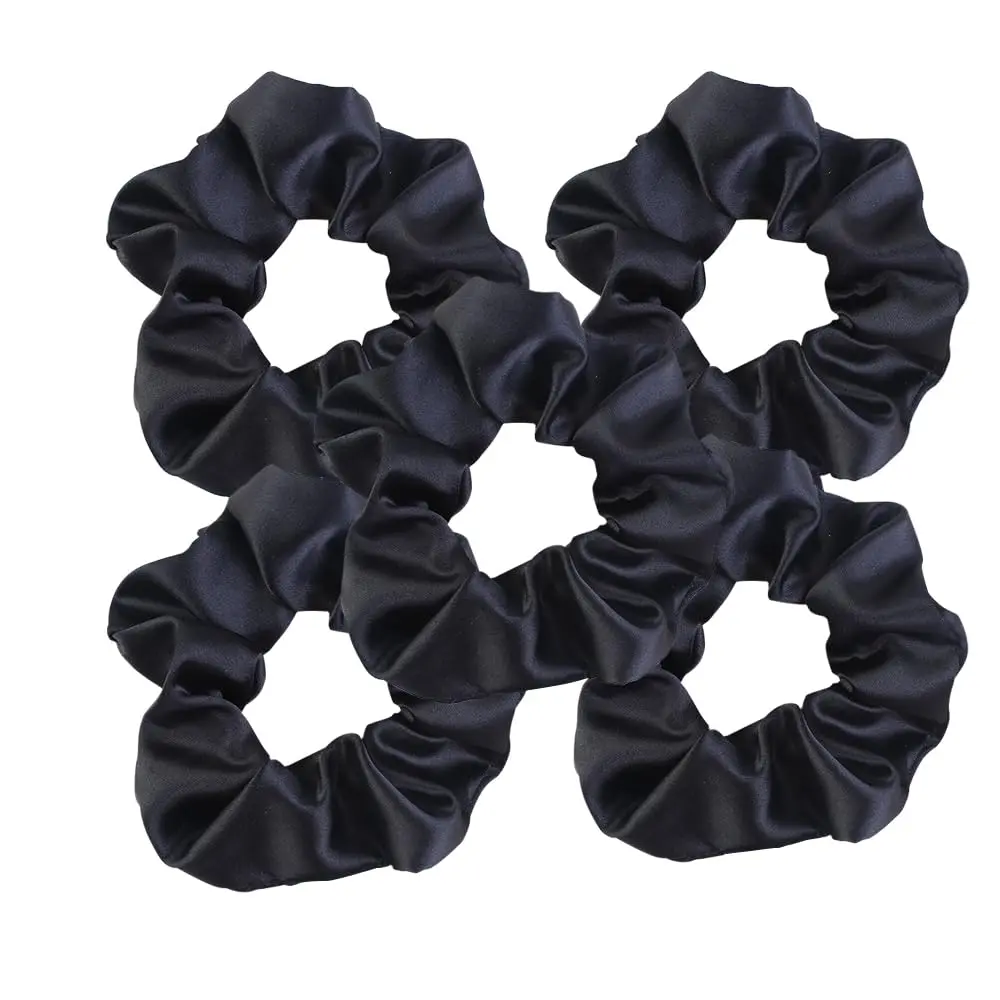 5pcs Black  Satin Scrunchies for Women,  Silk Hair Ties,No Crease, Frizz-Free, Gentle Elastic Hair Bands for Thick & Thin Hair, Soft & Stylish Hair Accessories Gifts