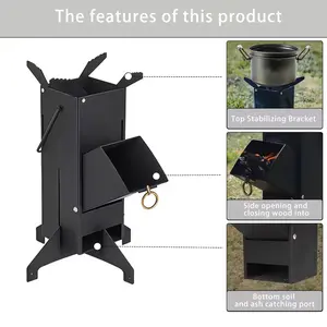 Multi-functional Rocket Stove - Removable Design, Heavy-duty Wood-burning, Suitable for Patio Cooking, Heating and Barbecuing