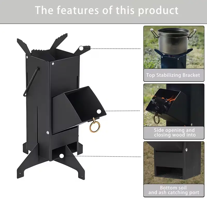 Heavy-duty Rocket Stove, Portable Camping Cooker and Grill with a Removable Design for Outdoor Cooking and Patio Heating, Outdoor Cooking Supplies, Portable Kitchen, Grill Stoves, Portable Stove