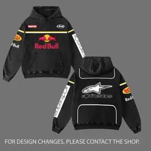 Red bull x A-stars Biker Hoodie Washed Vintage Racing Streetwear, Motorcycle Graphic Hoodie Unisex, Designed for Motor Fans, Sportbike Culture, Speed Lovers & Urban Motorbike Style