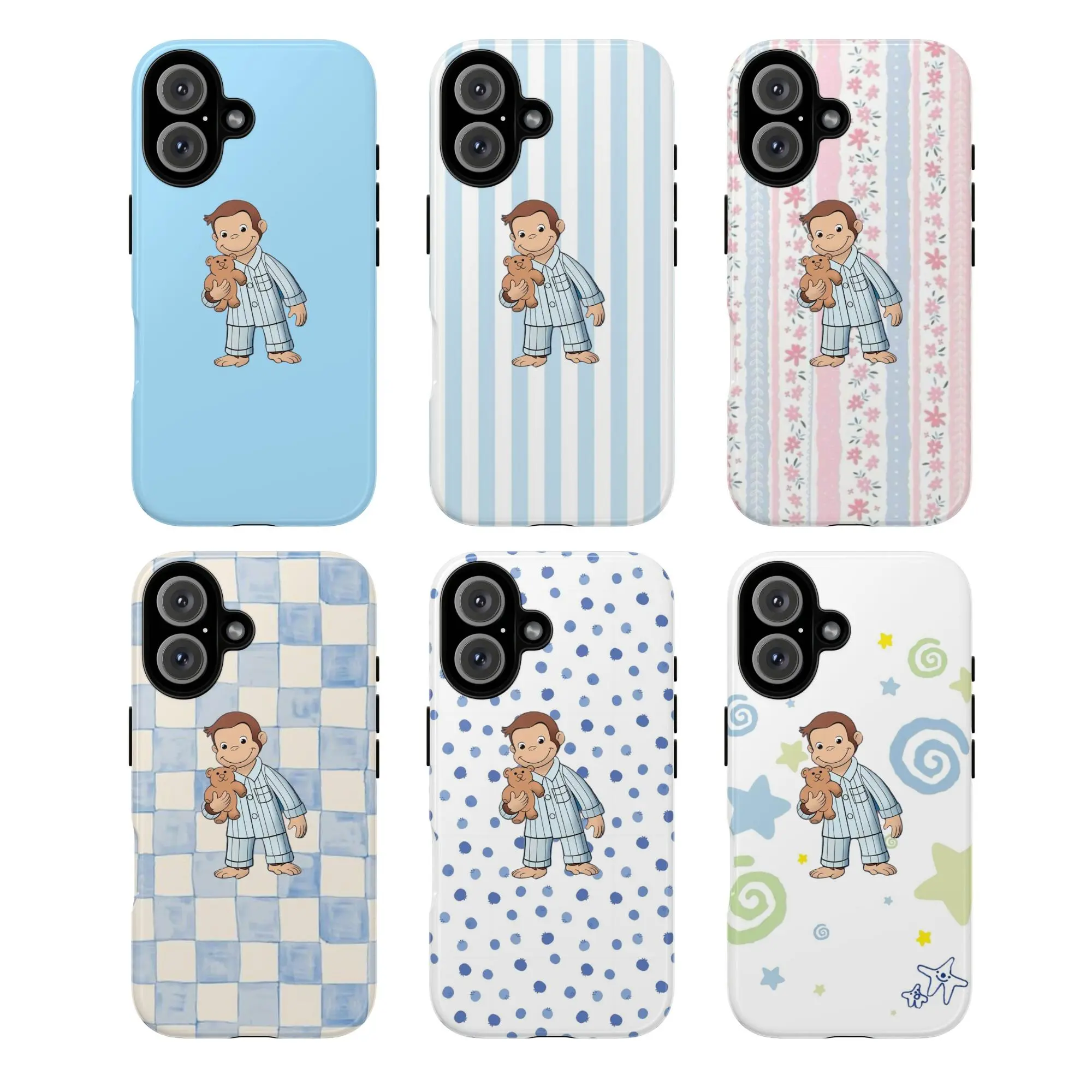 Cute Cartoon Monkey Phone Case – Curious George Blue Design  -Durable, Shock Absorbing and Stylish Protection -Compatible with iPhone 17,16, 15, 14, 13, 12, 11, Plus, Pro,Pro Max, Perfect birthday gift for friends.