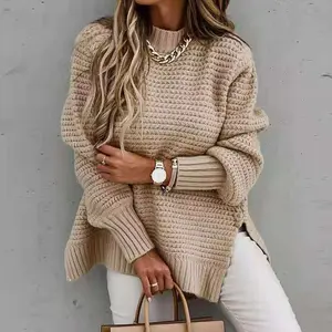 2025 Trending Textured Cable Knit Top - Women's Oversized Drop Shoulder Sweater, Quiet Luxury Ribbed Cuffed Long Sleeve