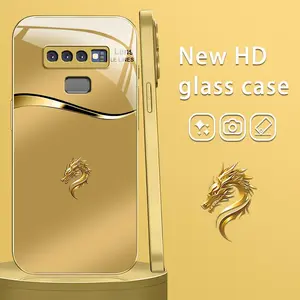 Suitable for [Galaxy Note9] New high-end creative auspicious gold zodiac animal mobile phone case New business simple gold paint frame glass mobile phone case affordable anti-fall and anti-fingerprint-995