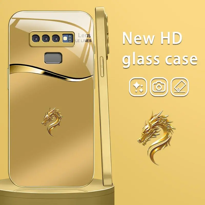 Galaxy Note9 Smartphone Casing, High-End Creative Auspicious Gold Zodiac Animal Design, Business-Style Simple Gold Paint Frame Glass Cover, Affordable Handheld Device Protection, Anti-Fall & Anti-Fingerprint-995