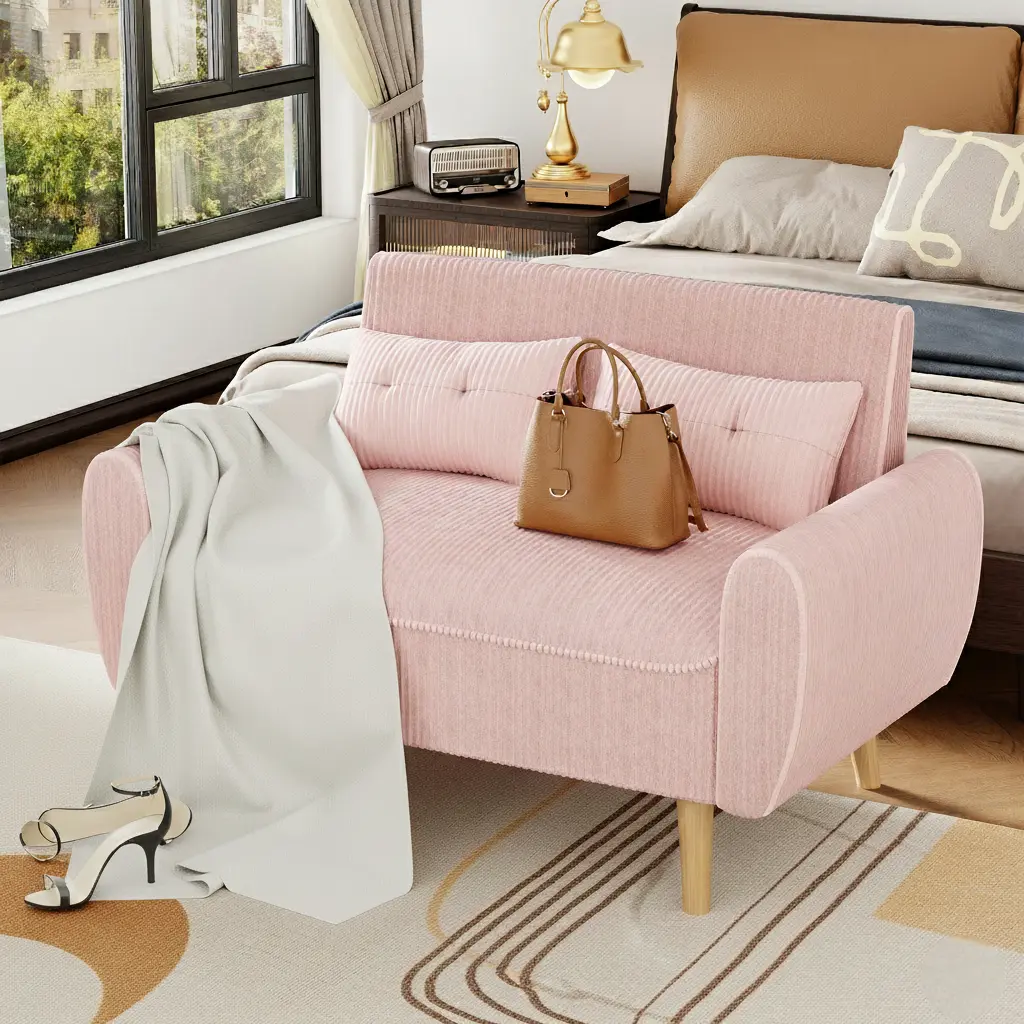 Walsunny Chaise Lounge, Small Modern Loveseat Sofa Couch, Modular luxury Linen Fabric Settee Daybed Furniture with Back Cushions for Living Room, Apartment, Beige