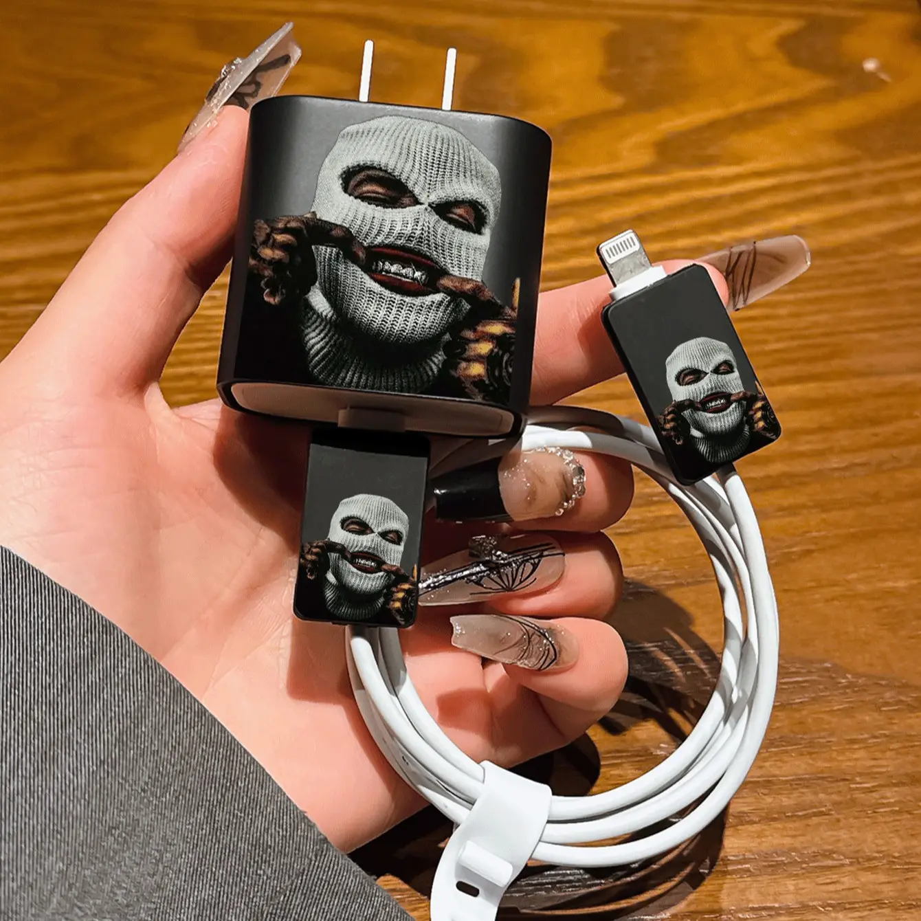 Funny Face Apple Charger Protector Set, 20w/18w Adapter Cover, Data Cable Organizer, Compatible with iPhone 11/12/13/14/15/16/promax