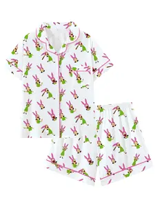 Bobs Burgers Family Louise Cute Burger Collar Short Sleeve Pajama Set Pjs, Comfortable Sleepwear Loungewear for All Seasons, Party Gift