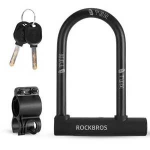 ROCKBROS Bicycle U-lock Steel Carbon Bike Lock Anti Theft w/ 2 keys Black Lock
