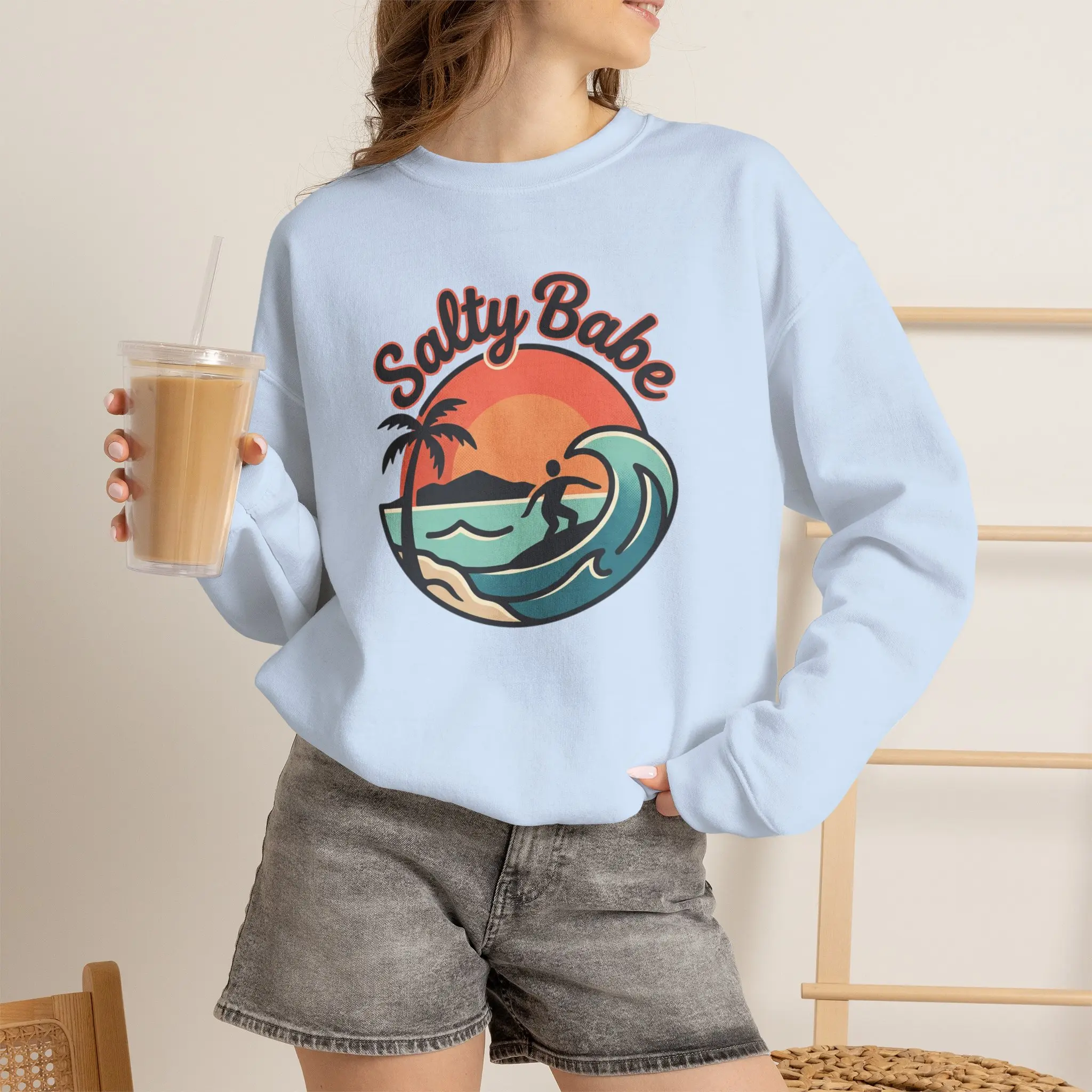 Salty Babe sunset surf graphic Sweatshirt | Beach wave palm crewneck