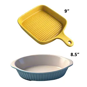 6Pcs 8.5" Baking Pan Deep Porcelain Ramekins Oven Safe, Classic Style Ramekins for Baking Souffle Ramekins Bowls, Set of 6, Blue