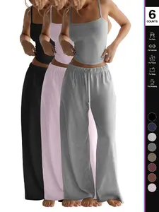 Women's Solid Cami Top & Wide Leg Pants Loungewear, Casual Comfy Pyjama Set for Women, Women's Sleepwear for Summer, Homewear, Pajama Set