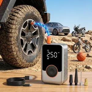 Amiss Portable Cordless Tire Inflator 150PSI  Air Compressor with Digital Display & LED Light  Pumps for Car, Motorcycle Bicycle & Balls