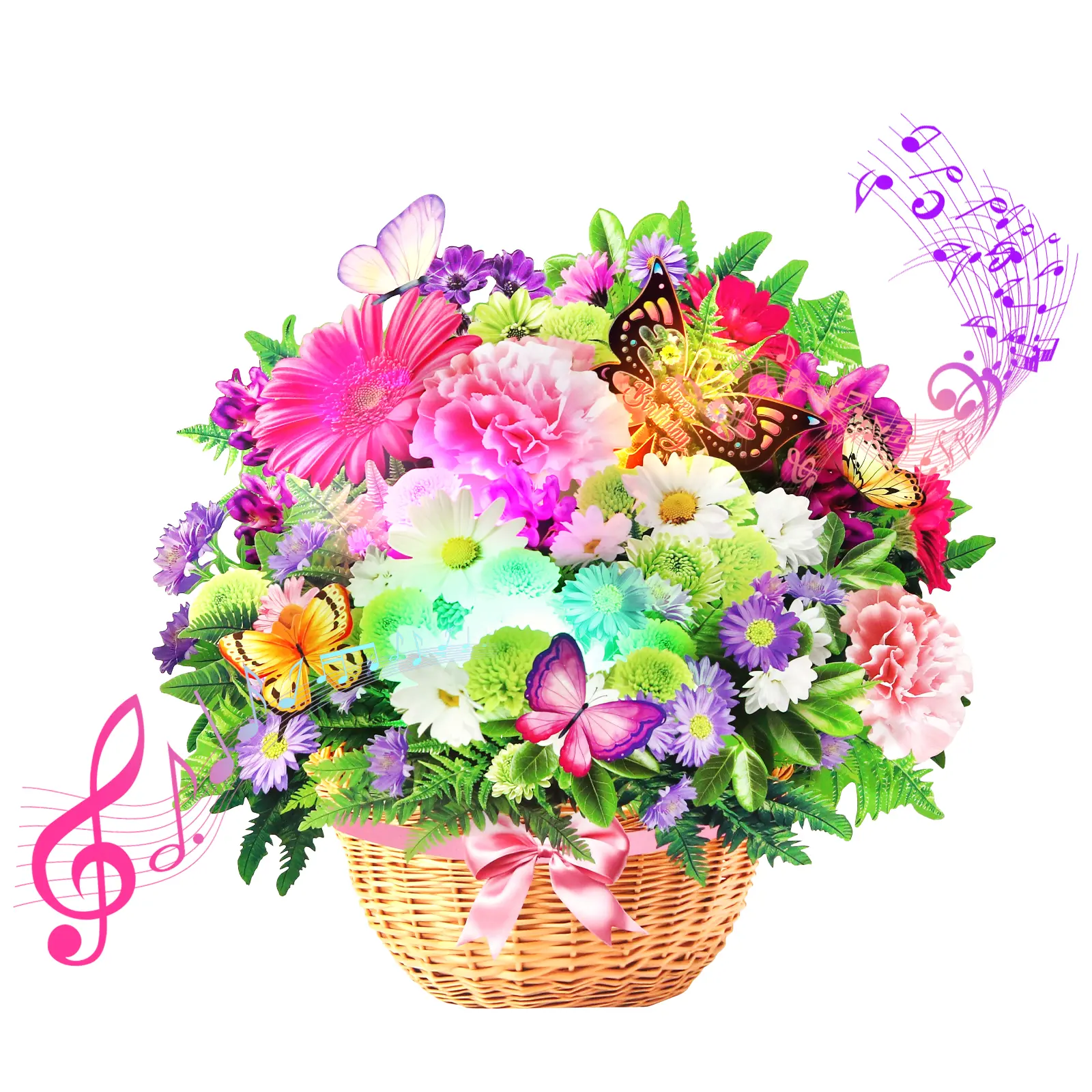Birthday Cards, Light and Music Happy Birthday Card, Daisy and Butterfly, 10 Inch Life Sized Forever Flower Bouquet Birthday Gift Card for Women Wife Mom Daughter Sister (Blank Notecard & Envelope)