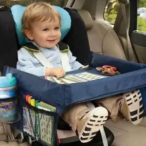 Portable Children Car Seat Travel Tray, Foldable, Large Capacity, Waterproof, Multiple Storage Pockets, Snacks, Toys, Eating, Drawing