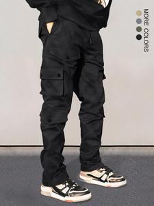 men's plain pocket drawstring waist cargo pants, sporty fashion street trousers, men cargo pants, men's bottoms for daily wear, winter wear, athleisure clothing