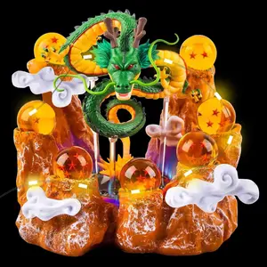 Dragon Statue Set-Resin Dragon with 3.6cm 7 crystal balls and Cloud relief sculpture mountain stands with LED| Perfect for anime collectors and decorators