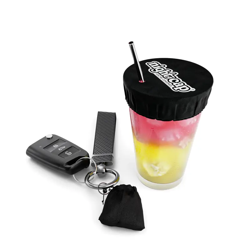 NightCap Keychain - Cup Cover for Protection Against Drink Spiking and Debris - Reusable Unisex Anti Spike Lid