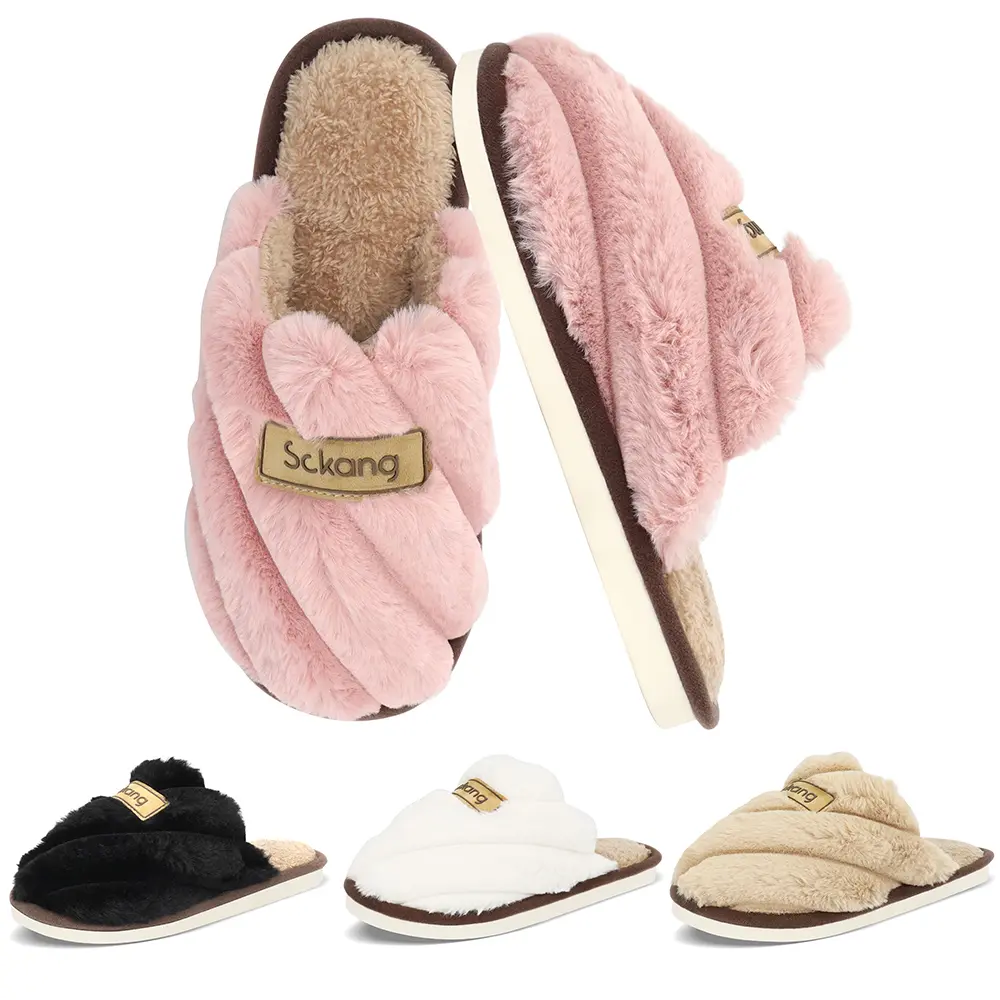 Unisex Indoor Home Slippers, Non-Slip, Warm, Comfortable, Slip-On Plush Slippers, Graceful Color-matched Autumn Winter Slippers for Women Thick Soft Plush Anti-slip Indoor Wear Warm Comfortable One-piece Style, Men's Women's Cotton Slippers