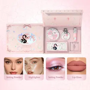 5Pcs/set Cosmetic Sets Ballet Makeup Gift Box Cheek Blush Red Lip Glaze Eye Shadow Professional Concealer Bronzer All In One Girl Gift Makeup Kit Cosmetics Kits