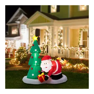 Glitzhome 6.5FT Lighted Dog bites Santa Inflatable Decor