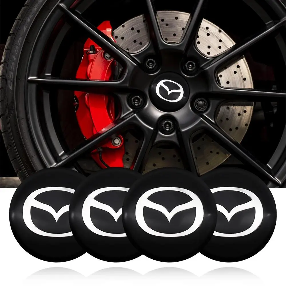 4 Pack 56mm Car Wheel Center HUB Caps Stickers with Mazda Logo Decals, Automotive Decals, Fits Mazda 3 6 Cx-5 5 2 323 Cx-7 Demio Atenza Axela Mx-30 Cx-30 Cx-9
