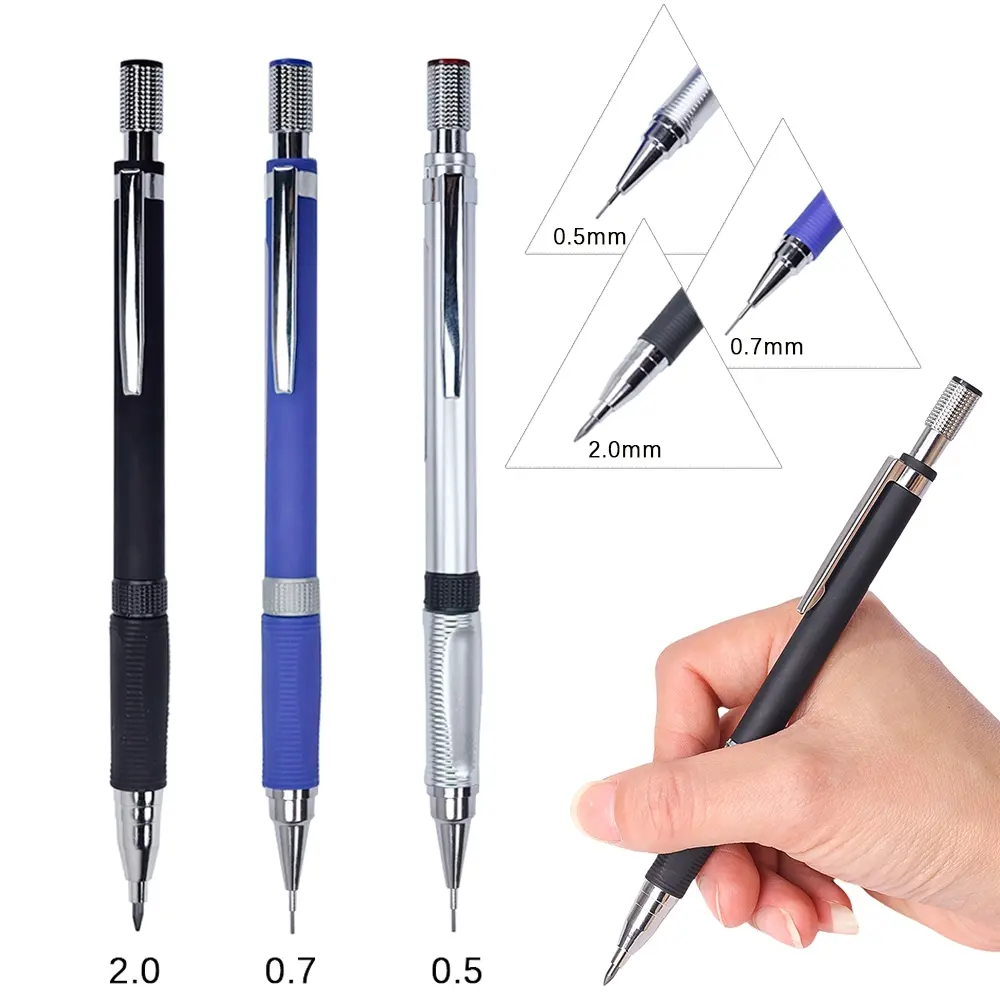 6pcs/set 0.5 0.7 2.0mm Classic Plastic Activity Pencil Blue Silver Black Pen Holder Perfect for Writing and Drawing Needs Artist Pencil Set Mechanical Pencils Set (3 pencils come with 3 boxes of pencil leads)