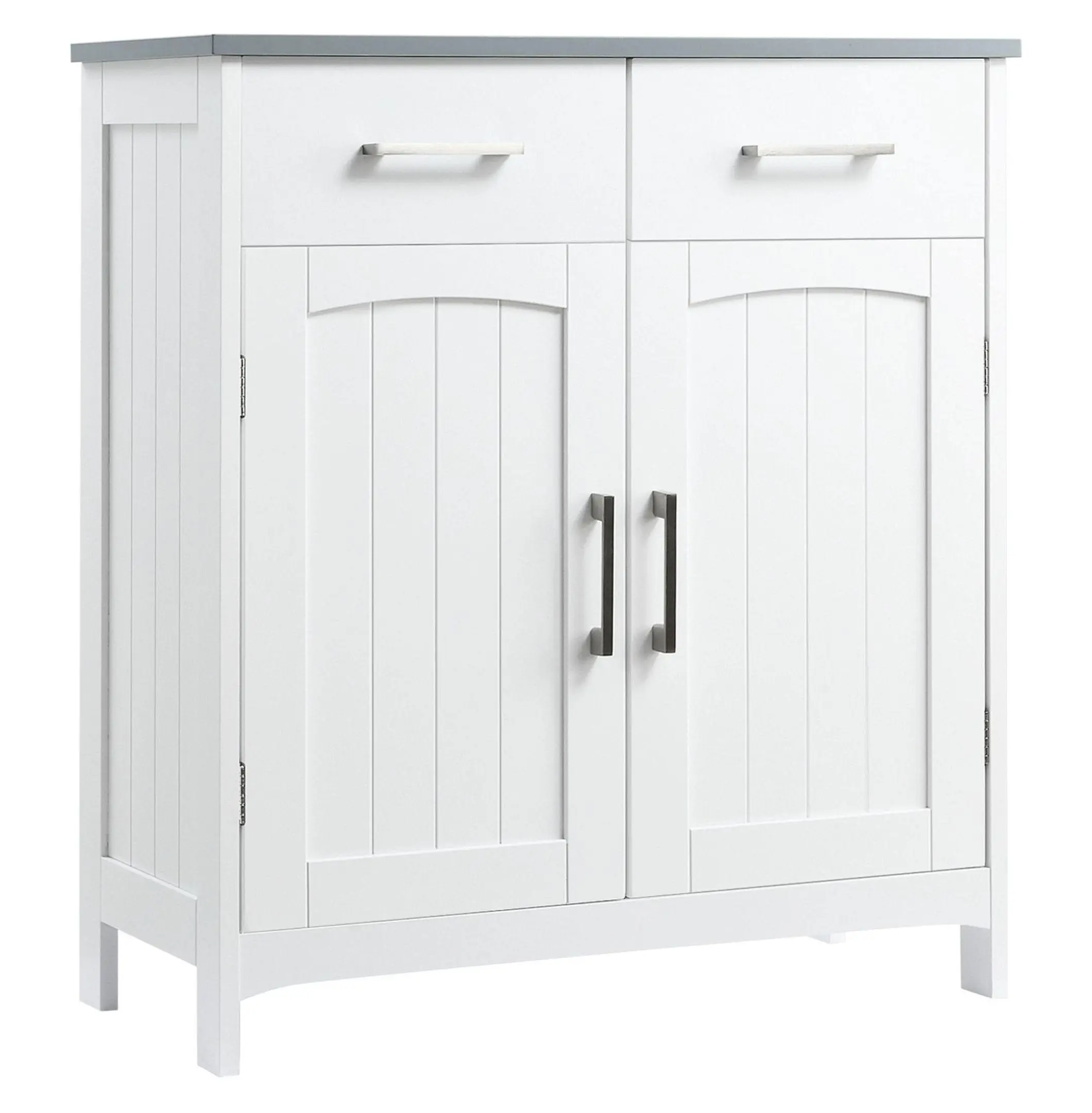 Bathroom Linen Cabinet White - Freestanding Storage with Drawers & Adjustable Shelf