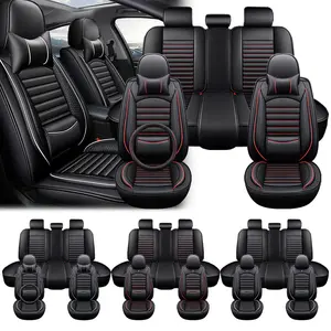 Toyota Tacoma Seat Covers Black & Red Leatherette Full Set for Front & Rear Seats Comfortable Durable PU Leather Stylish Design