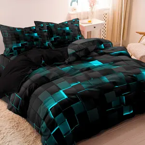 Geometric Print Duvet Cover Set, 3 Counts/set Including 1 Duvet Cover & 2 Pillowcases without Filler, Soft Comfortable Checkered Bedding Set for Home Bedroom Hotel