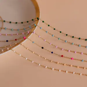 Beaded Station Necklaces by Caitlyn Minimalist - Dainty Beaded Chain Layering Necklace in Gold & Silver - Boho Jewelry - Gift for Her