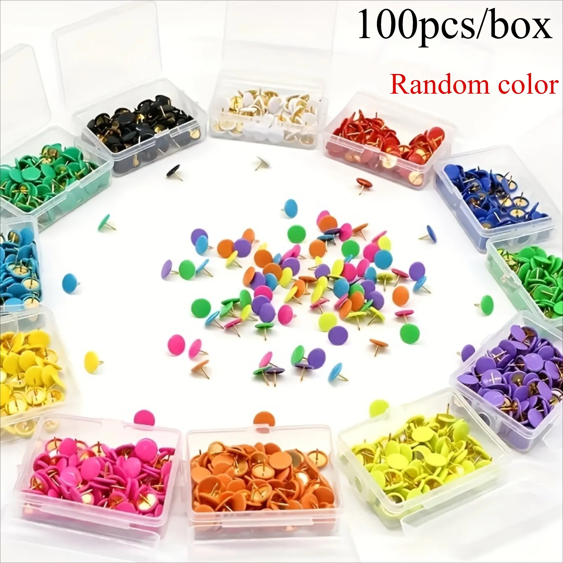 100pcs Assorted Colors Push Pins - Flat Head Thumb Tacks for Cork Boards, Photo Walls & Office Supplies, Creative Office Supplies