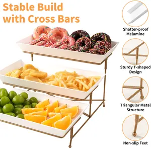 1Pc  Three-tier iron rack tray set, plastic tray, foldable sturdy stand, equipped with stable crossbars, three-tier service, suitable for party entertainment food display fruit dessert