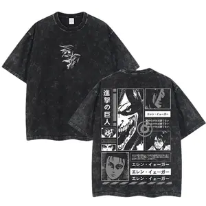 Attack on Titan Shirt, Eren Yeager WashedGrafx Oversized Tshirt, Vintage Anime Tee, Acid Wash Streetwear, Manga Panel Attack Titan Back Graphic Top, Heavyweight Cotton Harajuku Apparel, Unisex Tee