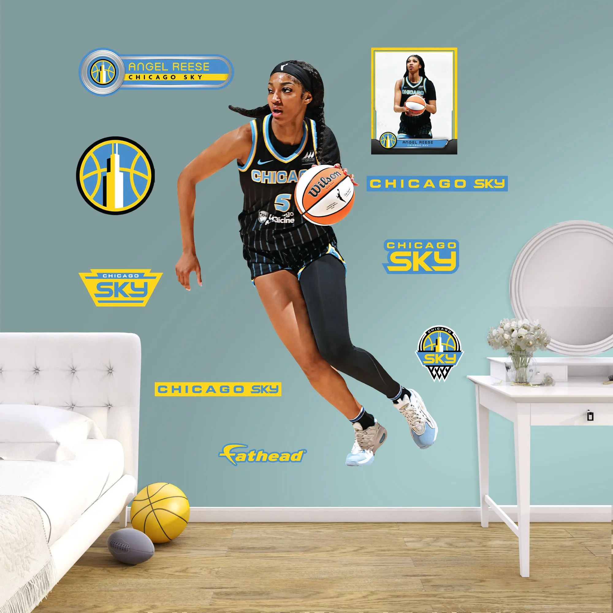 WNBA Chicago Sky Angel Reese RealBig Collection Vinyl Decal - Colorful, Customizable, Commitment-Free Vibrant Fade-Resistant Decor Sticker for Accent Wall, Game Day Room Decor, Living Room