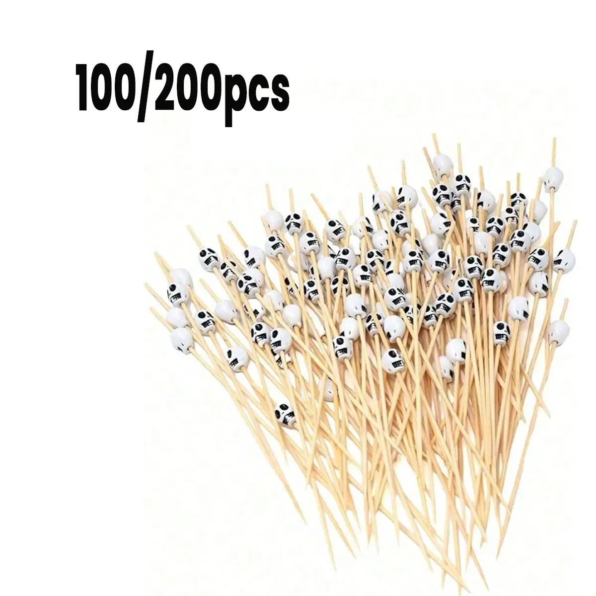 10-200 Bamboo Skull Cocktail Picks, Fruit Sticks, Sandwich Appetizer Skewers, Wedding Birthday Party Decorations, Multicolor Skeletons, Bamboo Material, Party Needs, 4.7 Inch, Perfect for Parties