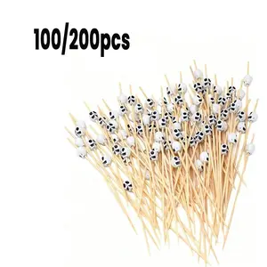 10-200 Bamboo Skull Cocktail Picks, Fruit Sticks, Sandwich Appetizer Skewers, Wedding Birthday Party Decorations, Multicolor Skeletons, Bamboo Material, Party Needs, 4.7 Inch, Perfect for Parties