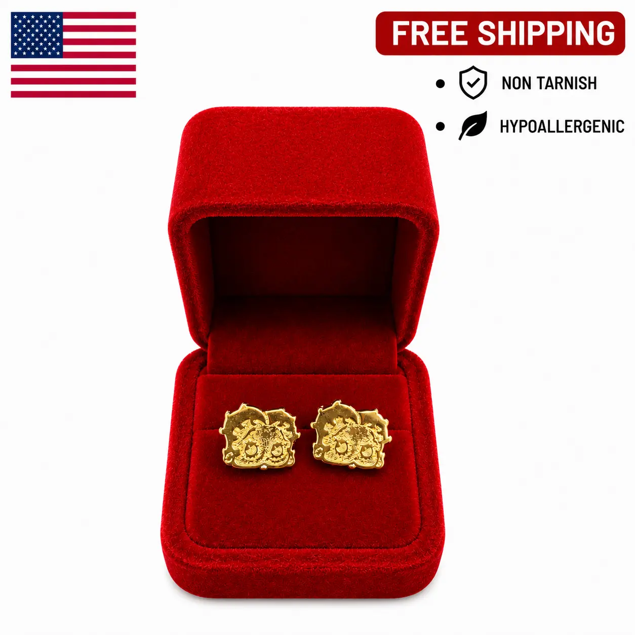 18K GOLD PLATED CUTE TARNISH RESISTANT HYPOALLERGENIC EARRINGS FOR WOMEN