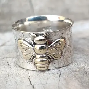 1pc Silvery Bohemian Bee Pattern Statement Decorative Ring, Simple Costume Jewelry for Party Gifting, Statement Decorative Rings