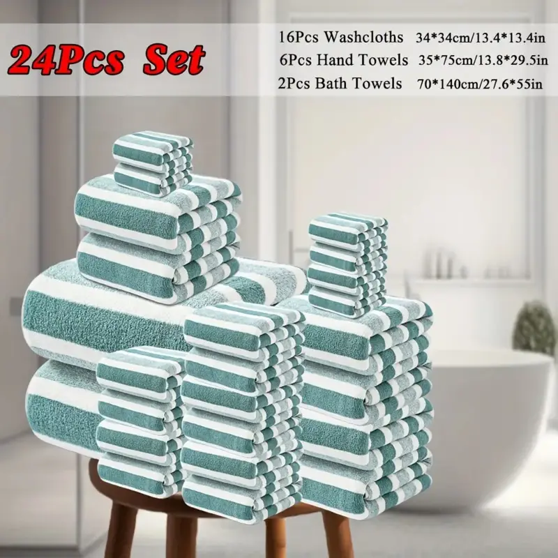 24-Piece Soft Comfortable Bath Towel Set for Gym, Bathroom & Hotel Use, 16 Face Towels & 6 Hand Towels & 2 Bath Towels, Microfiber Material, Multiple Colors
