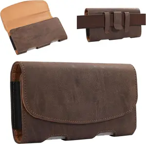 Phone Holster Pouch Case Belt Clip Loops Faux Leather For Man For  X max,iPhone11 12 13 14 15 16 Pro Max,14 15 16 Plus,11, S25 24 23 22 21 plus(Brown&Yellow, L(6.9x3.4x0.8))