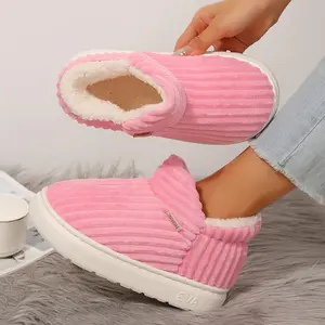 Winter Warm Women's Slippers Corduroy Plush Lined Platform Mini Snow Boots Comfortable Indoor Outdoor Shoes