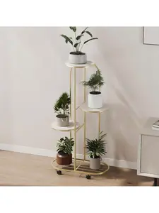 【Christmas Gift】Gold-S 5 Tier Plant Stand Indoor, Flower Pot Holder With Wheels, Corner Tall Plant Shelf Display Stand For Multiple Plants, Large Modern Planter Stands For Living Room Balcony Office Matte